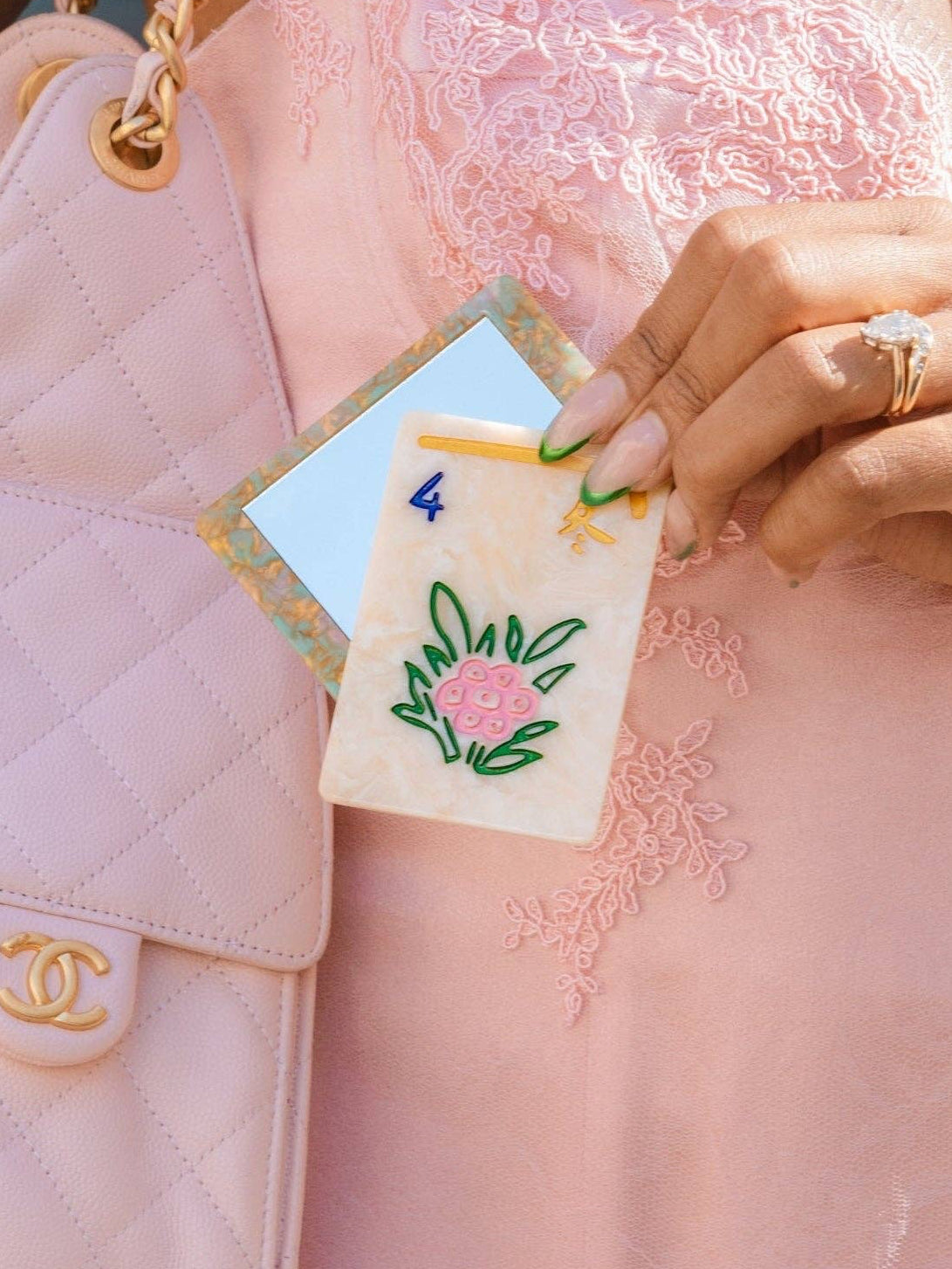 Hand-Painted Flower Mahjong Compact Mirror