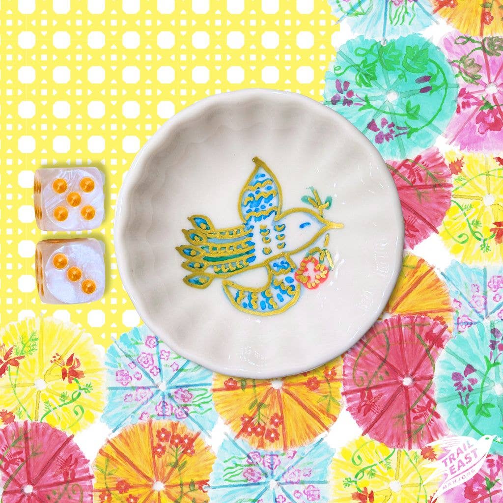 Bird Bam Red Flower Mahjong Dice Dish