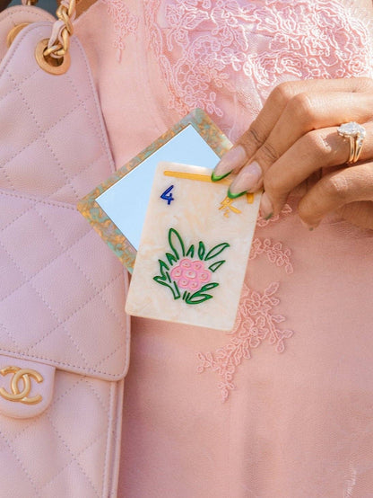 Hand-Painted Flower Mahjong Compact Mirror