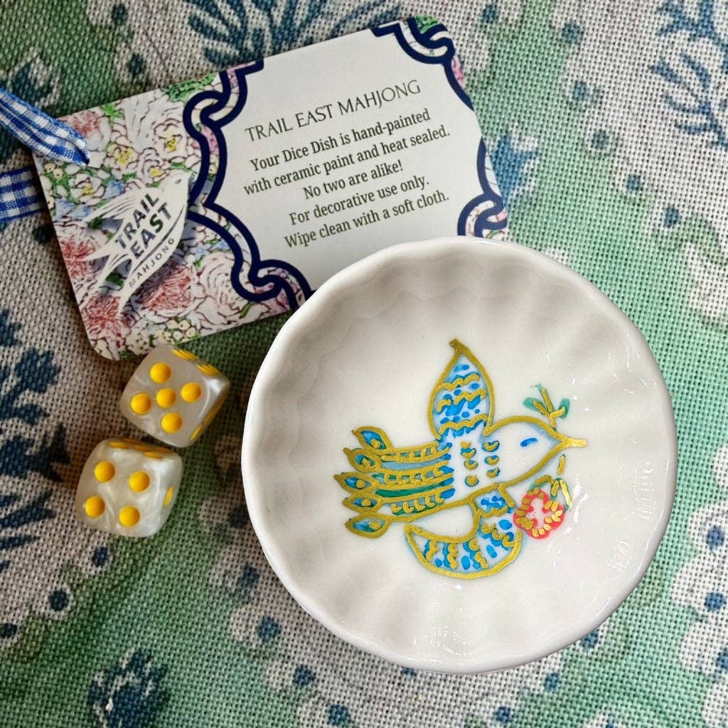 Bird Bam Red Flower Mahjong Dice Dish