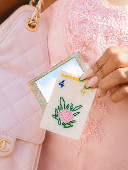 Hand-Painted Flower Mahjong Compact Mirror