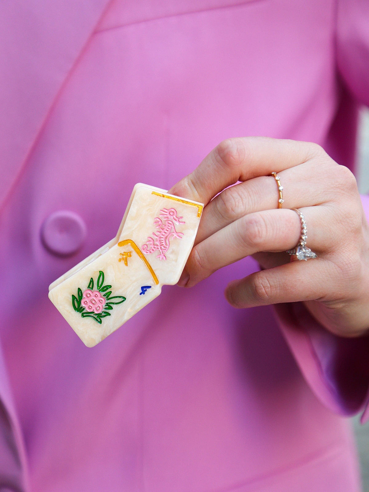 Hand-Painted Mini Flower Mahjong Claw Hair Clip | Eco-Friendly